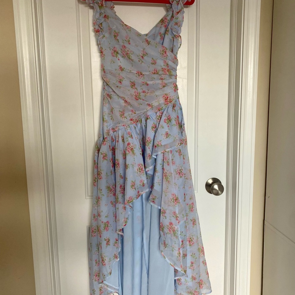 Abercrombie & Fitch Floral Ruffle Dress in Light Blue and Pink
